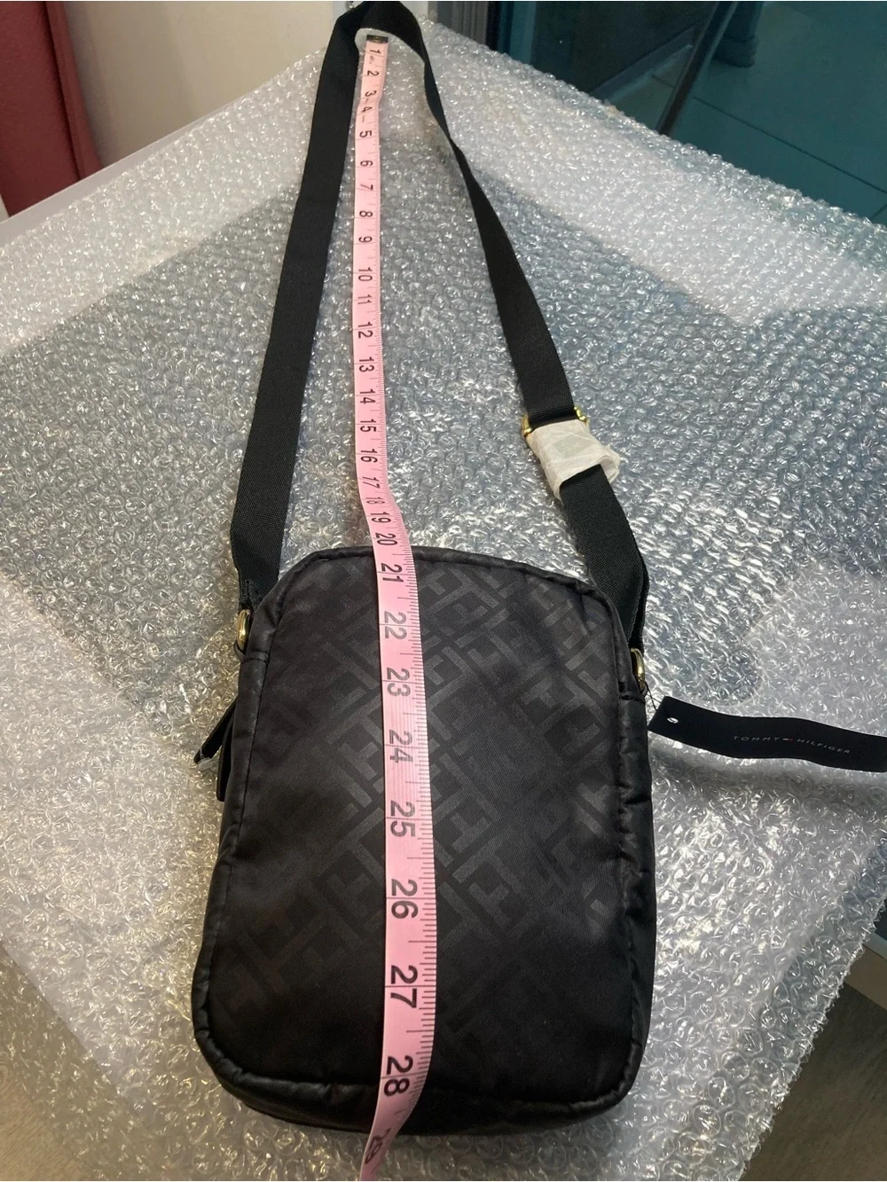 Tommy Hilfiger Women's Crossbody Bag Black Monogram Small Messenger Purse NWT$88